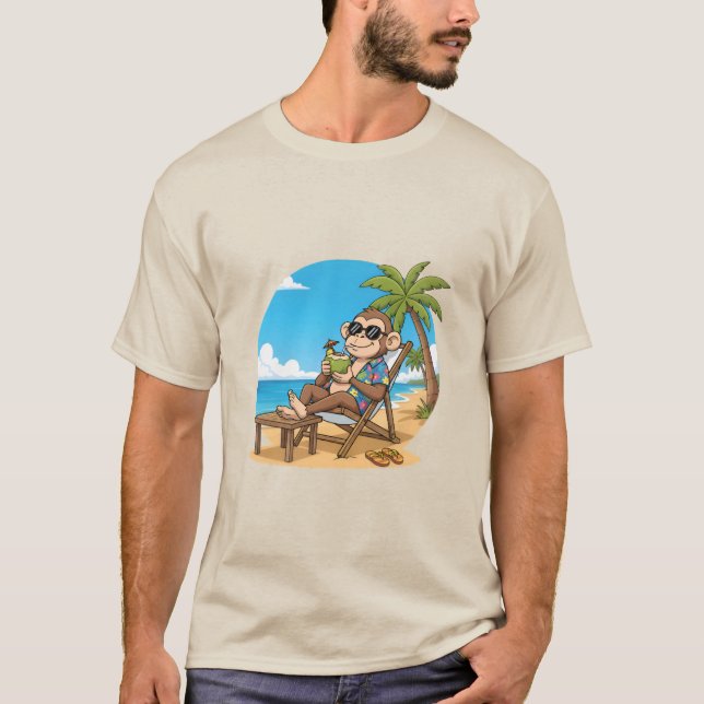 Beach Monkey Coconut Funny Cartoon Mens Summer T Shirt (Framsida)