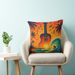"Beach Music Festival Pillow - Surfa & Guitar Art" Kudde