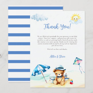 Beach Nalle Sol Watercolor Boy Shower Tack Kort