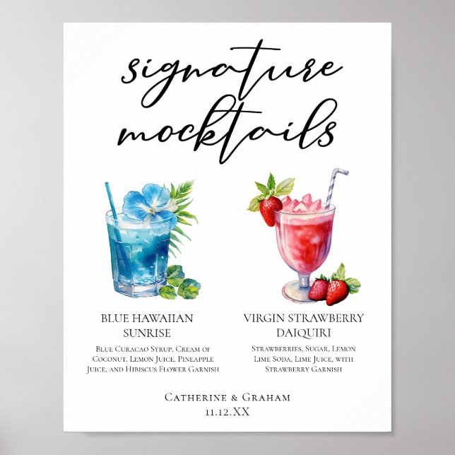 Beach Namnteckning Mocktails Summer Menu Poster (Framsidan)