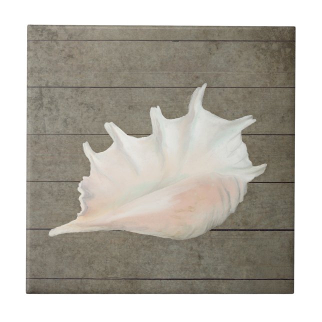 Beach Nautic Seashell Conch Tropical Island Wood Kakelplatta (Framsidan)