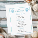 Beach Nautical Blue Seashell Bröllop Menu<br><div class="desc">Lägg till kustelegans till din bröllop firande med den strandtematiska menyn, designad med mjuka blå segeler och nautiska accenter. Oavsett om du är värd för en oceanfront-middag, en semester i havet eller ett målbröllop, anger den här menyn tonen för en vackert kurerad händelse. Anpassa med kurser för att skapa en...</div>