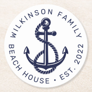 BEACH NAUTICAL BOAT SJÖ HOUSE Lägg till ditt namn Underlägg Papper Rund