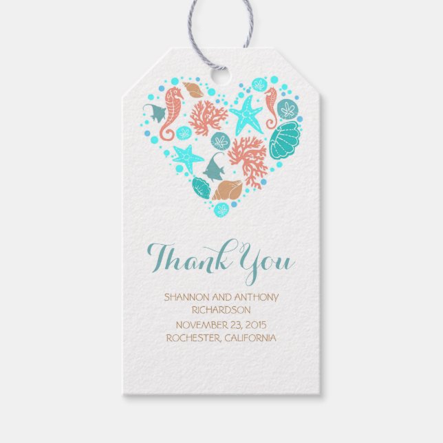 Beach Nautical Ocean Treasures Heart Bröllop Presentetikett (Framsidan)