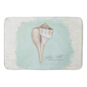 Beach Nautical Sea Snäcka Watercolor Blue White Badrumsmatta