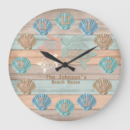 Beach Nautical Wood med Turtles & Snäckors Stor Klocka