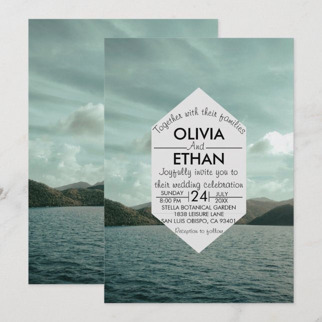 Beach nautiska marinens blå bröllopsinbjudan inbjudningar (Fram/baksida)