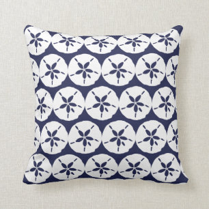 Beach Navy Blue and White Sand Dollar Seashells Kudde