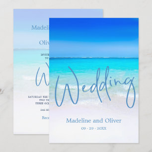 Beach Ocean Blue Sand Modern Bröllop Inbjudningar