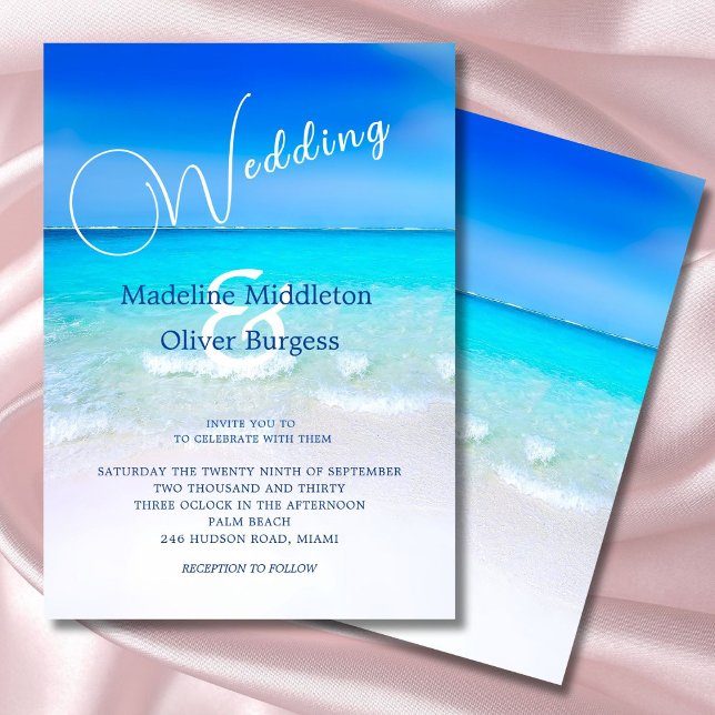 Beach Ocean Blue Tropical Destination Wedding Inbjudningar (Skapare uppladdad)