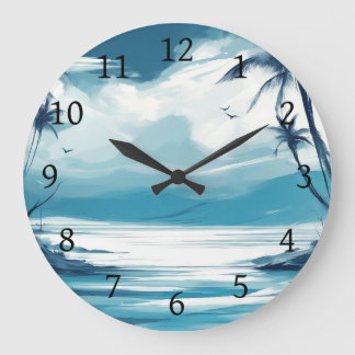 Beach Ocean Blue White Sea Design 308 Stor Klocka