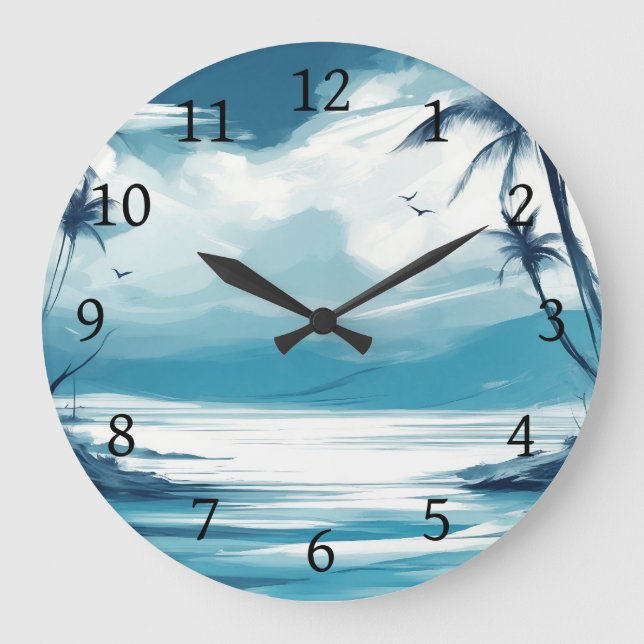 Beach Ocean Blue White Sea Design 308 Stor Klocka (Framsida)