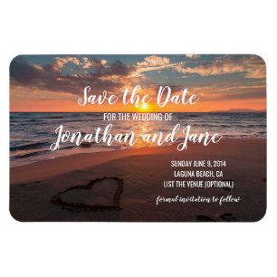 Beach Ocean Bröllop Heart Deluxe Spara datum Magnet