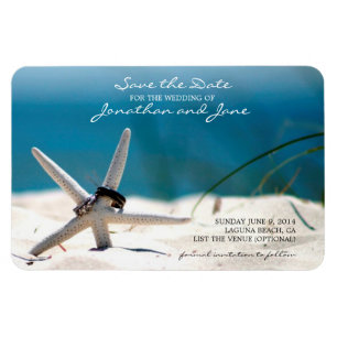 Beach Ocean Bröllop Ringar Starfish Spara datum Magnet