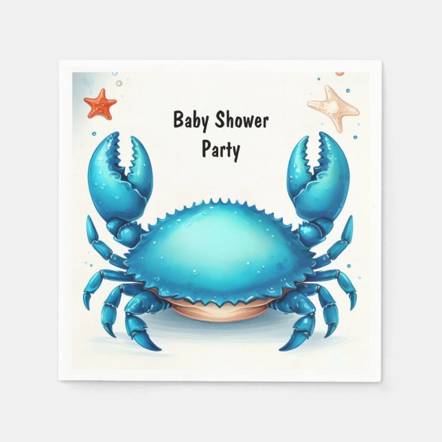 Beach Ocean Catch Navy Blue Crab Baby Shower Pappersservett (Framsidan)