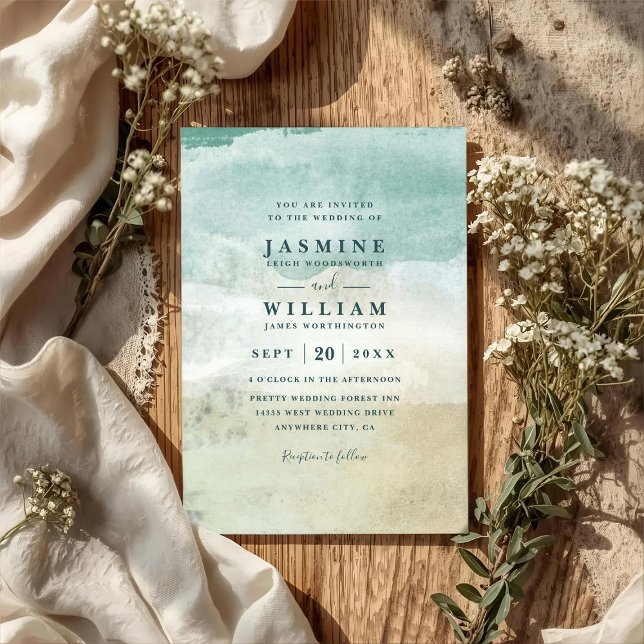 Beach Ocean Destination Elegant QR Code Wedding Inbjudningar (Skapare uppladdad)