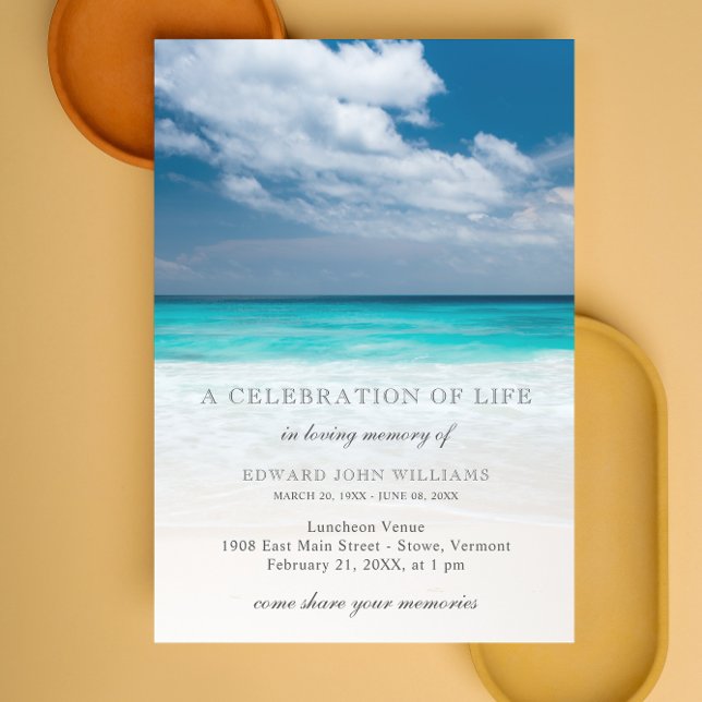 Beach Ocean Funeral Sympathy Firande of Life Inbjudningar (Beach Celebration of Life Invitation)
