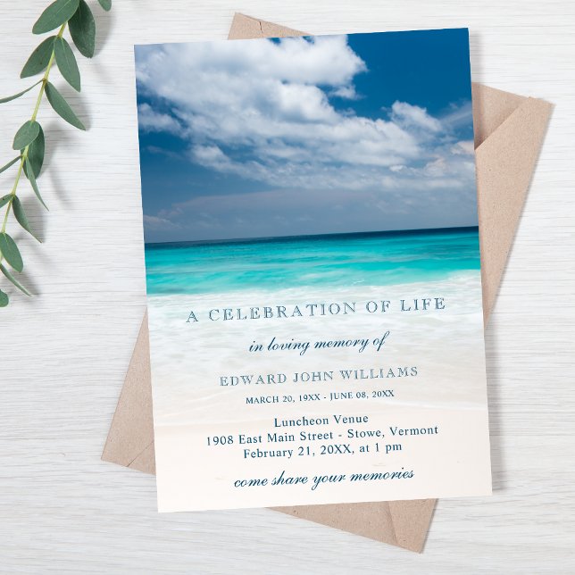 Beach Ocean Funeral Sympathy Firande of Life Inbjudningar (Skapare uppladdad)