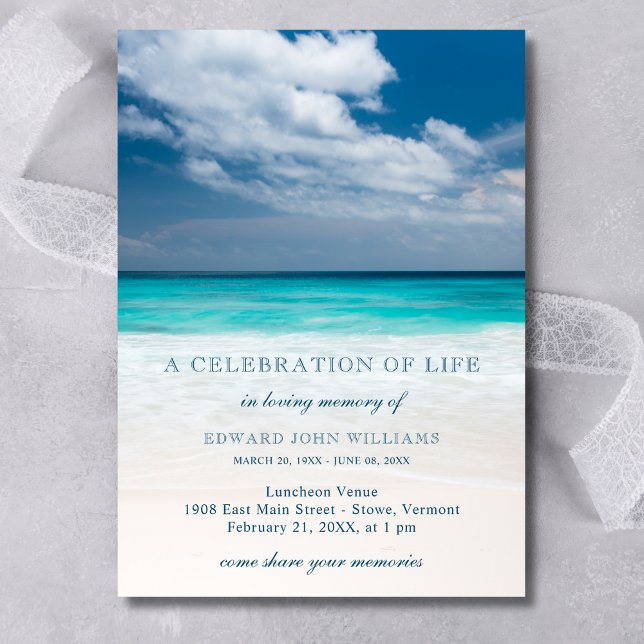 Beach Ocean Funeral Sympathy Firande of Life Inbjudningar (Skapare uppladdad)