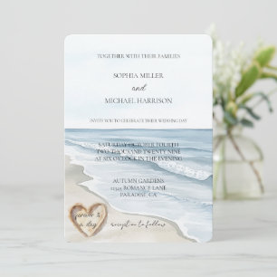 Beach Ocean Heart Sand Bröllop Inbjudningar