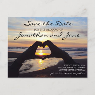 Beach Ocean Kärlek Heart Bröllop spara datum Meddelande Vykort