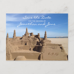 Beach Ocean Kärlek Sandcastle Bröllop spara datum Meddelande Vykort