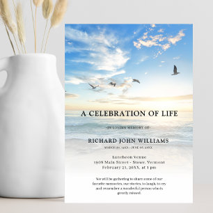 Beach Ocean Nature Firande of Life Funeral Inbjudningar