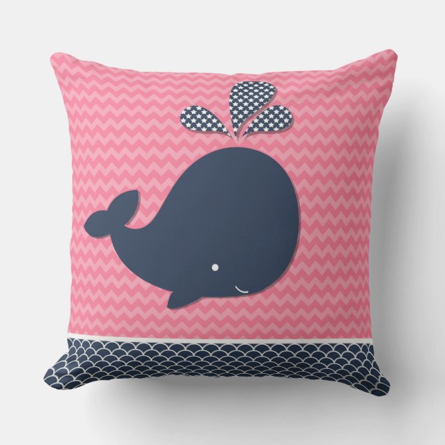 Beach Ocean Nautical Whale Rosa Chevron utomhus Kudde (Framsida)