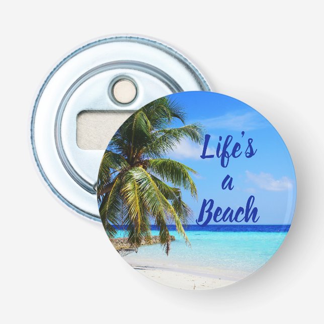 Beach ocean Palm tree Life is a beach Can Cooler Flasköppnare (Framsidan)