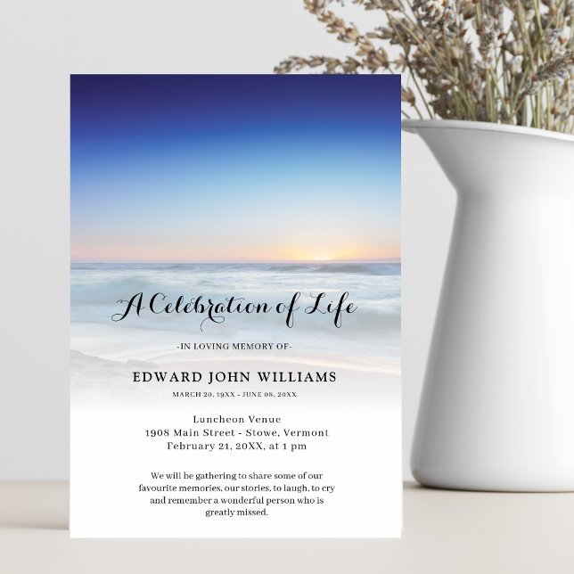 Beach Ocean Photo Firande of Life Funeral Inbjudningar (Beach Celebration of Life Invitation)
