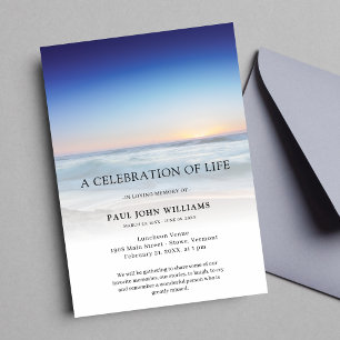 Beach Ocean Photo Firande of Life Funeral Inbjudningar