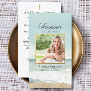 Beach Ocean Photo Funeral Memorial Prayer Card Visitkort