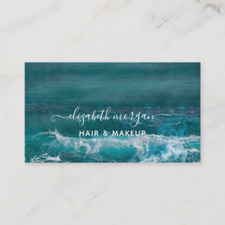 Beach Ocean Script Aqua Grönt Blue Modern Visitkort