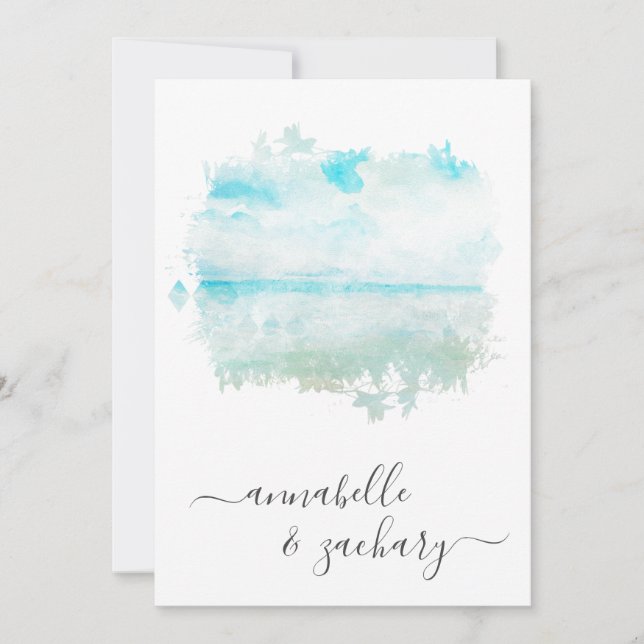 *~* Beach Ocean Sea + OSA - QR AR7 Bröllop Inbjudningar (Framsida)