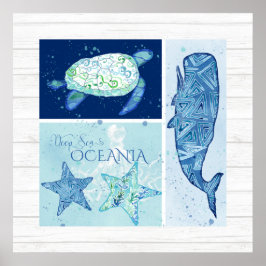 Beach Ocean Shore Wall Art Whale Turtle Starfish Poster