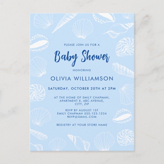 Beach Ocean Snäckors Boy Baby Shower Vykort (Framsida)