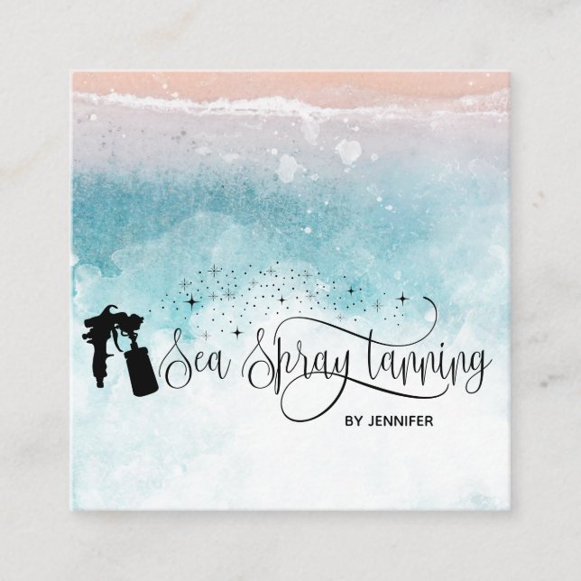 Beach Ocean Spray-skript som droppar glitter guld Fyrkantigt Visitkort (Framsida)