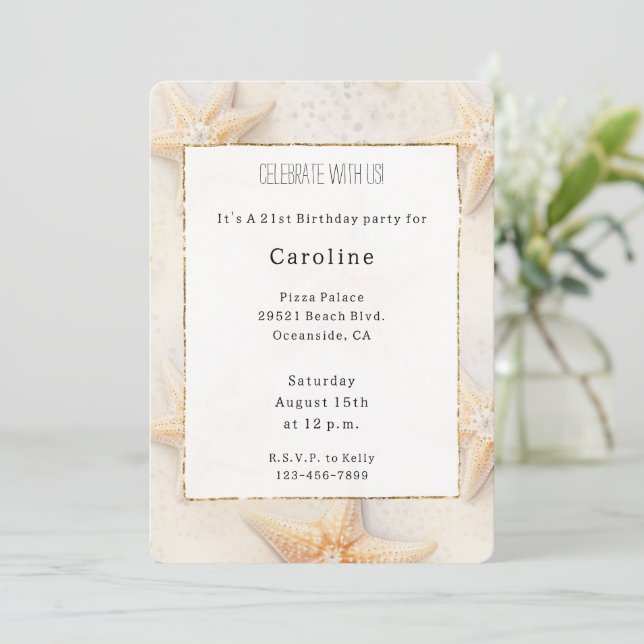 Beach Ocean Starfish Birthday Inbjudningar (Stående Fram)