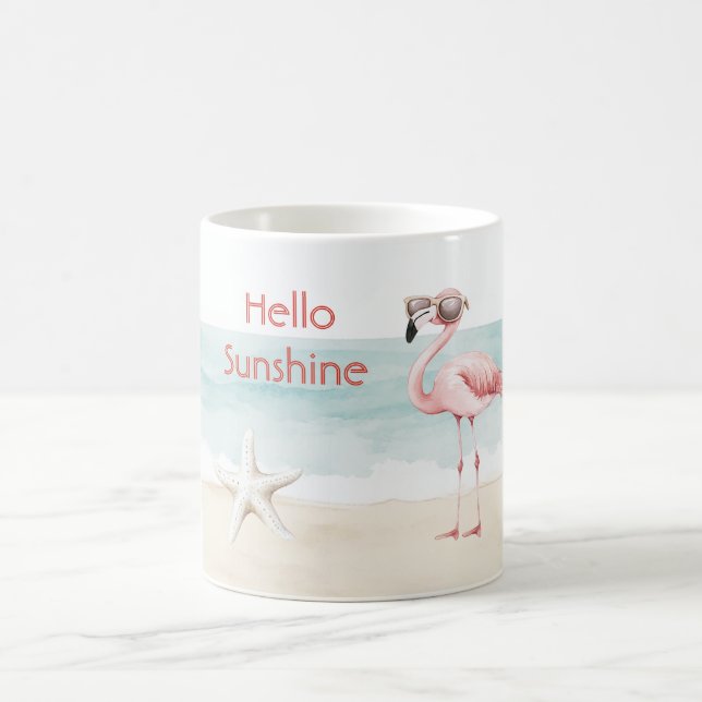 Beach Ocean Starfish Pink Flamingo Hello Sunshine Kaffemugg (Center)