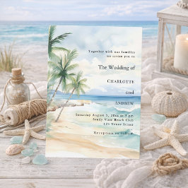 Beach ocean tropical palm destination wedding inbjudningar