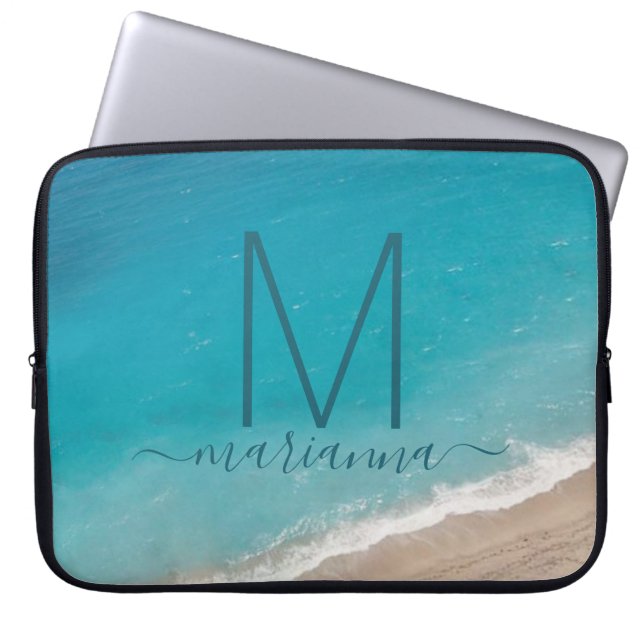 Beach Ocean Vågar Teal Personlig Laptop Fodral (Framsidan)
