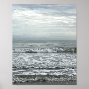 Beach Ocean Vatten Himlar Blue White Grått Wave Co Poster