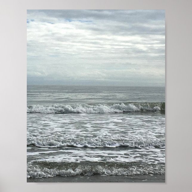 Beach Ocean Vatten Himlar Blue White Grått Wave Co Poster (Framsidan)