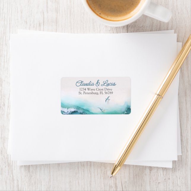 Beach Ocean Vinkarare Bröllop Adressetikett (Insitu)
