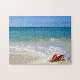 Beach Ocean Wave över Conch Seashells Pussel