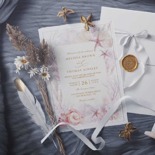 Beach Ocean Wedding Tropical Chic QR Code Wedding Inbjudningar (Skapare uppladdad)