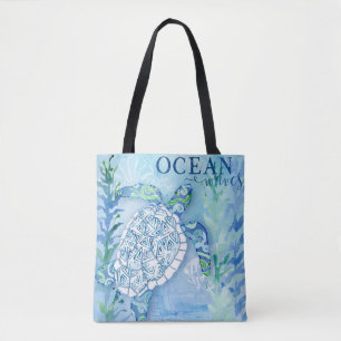 Beach Ocean Work Out Sea Turtle Watercolor Art Art Tygkasse