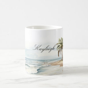 Beach Oceanen Handflatan Träd Bröllop Kaffemugg