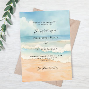 Beach oceanen vinkar beige lyxur bröllop inbjudningar