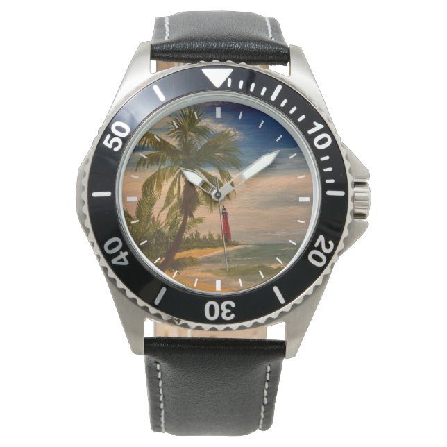 Beach och fyr i öster, av Gary Poling Armbandsur (Framsida)